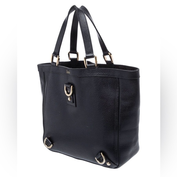 Vintage Gucci Black Leather Tote with Gold Accents - Picture 2 of 10